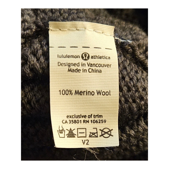 Lululemon 100% Merino Wool Cable Knit Brimmed Beanie Hat One Size Gray & Teal - Picture 5 of 5